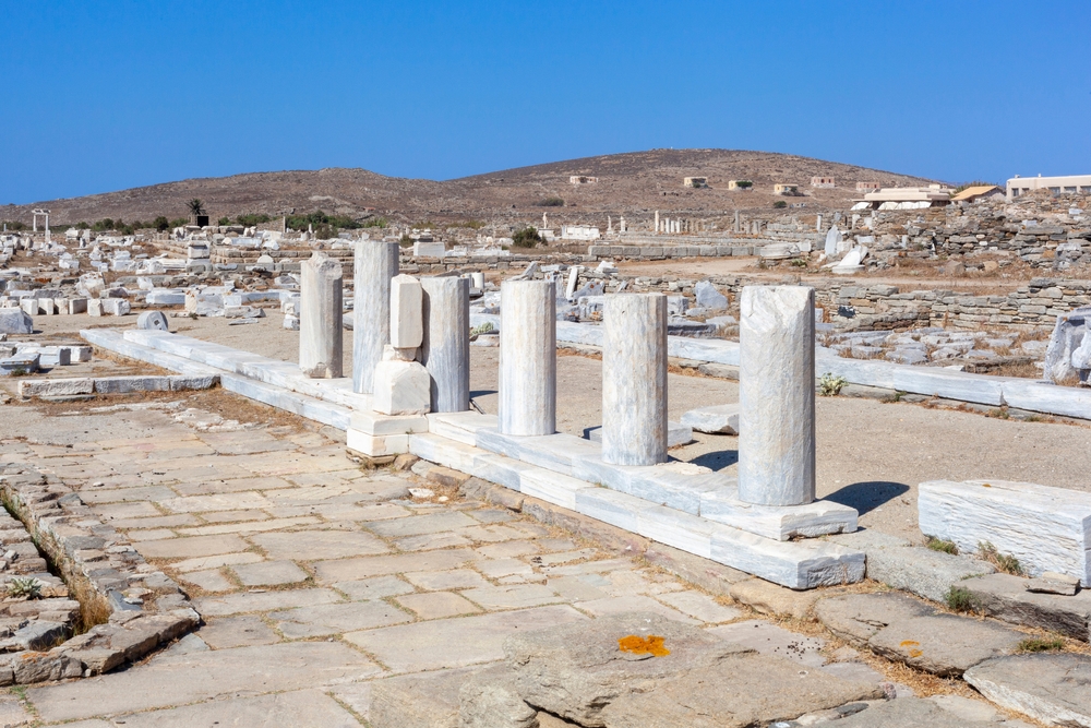 Ancient, Town, Columns, On, The, Island, Delos, Greece